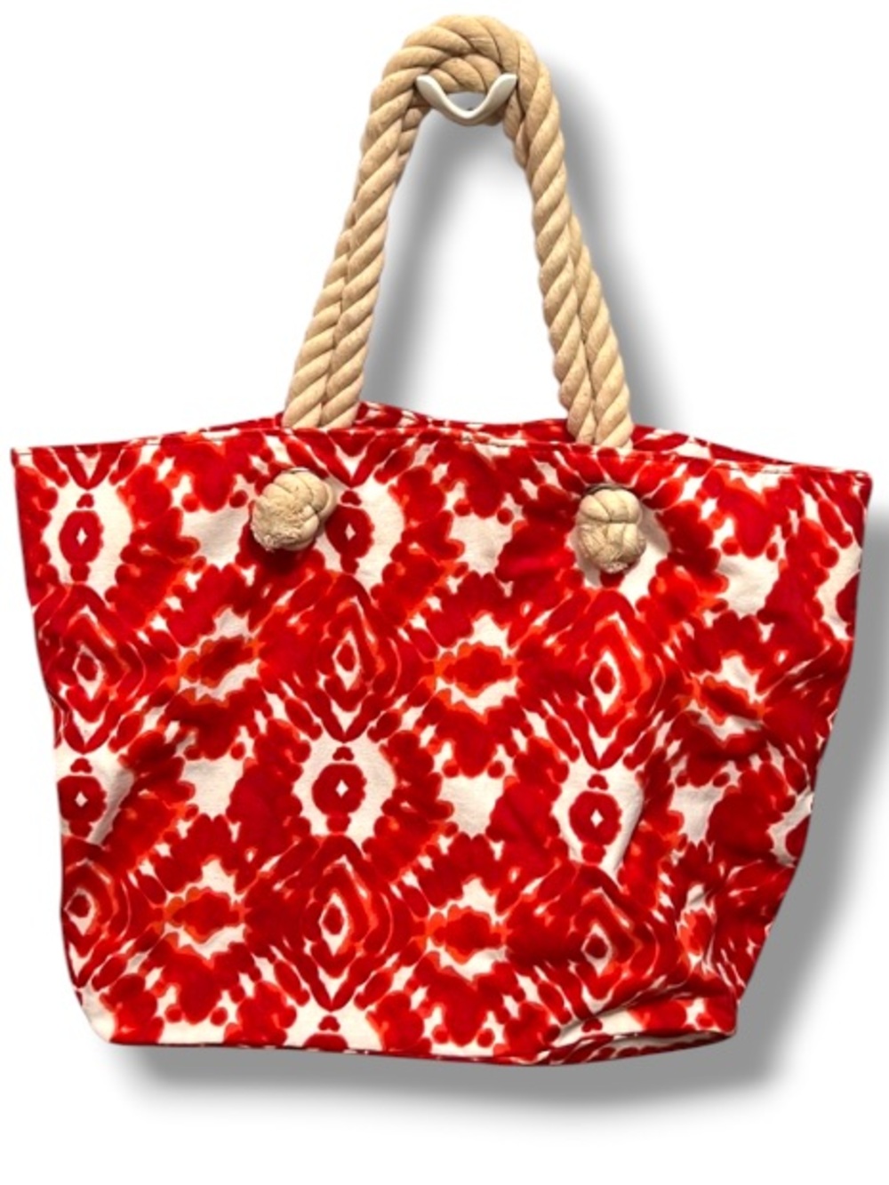 Old Navy Tie Dyed Red White Canvas Beach Summer Caribbean Tote Bag